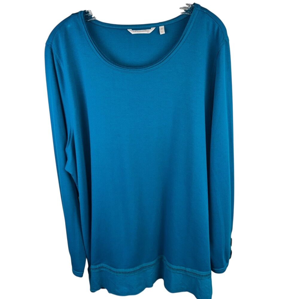 Soft Surroundings Women Size 2X Pullover Tunic Top Buttons Long Sleeve Blue Teal